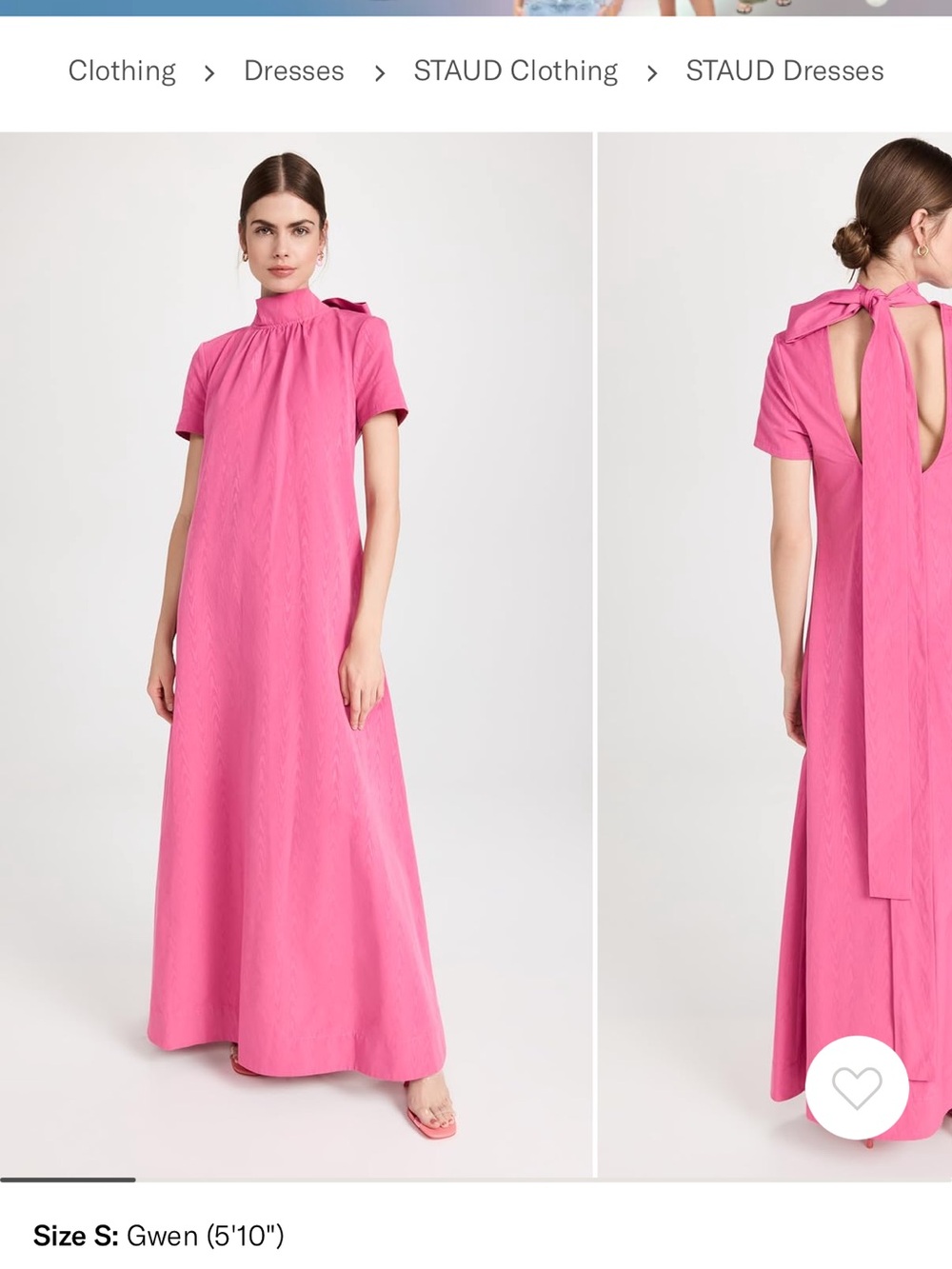 STAUD Pink High-Neck Short-Sleeve Maxi Dress with Back Tie